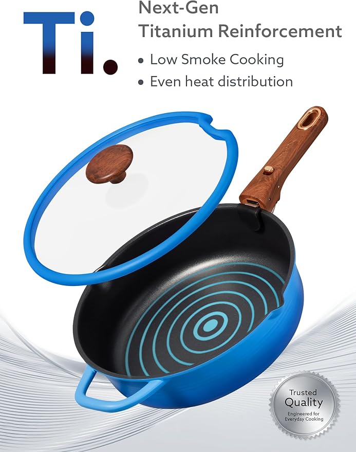 CAROTE 20Pcs Titanium Cookware Set Pots and Pans Set Non Stick Kitchen Cooking Set with Detachable Handle Non Toxic Induction Cookware - Camping Cookware Dishwasher/Oven Safe Blue