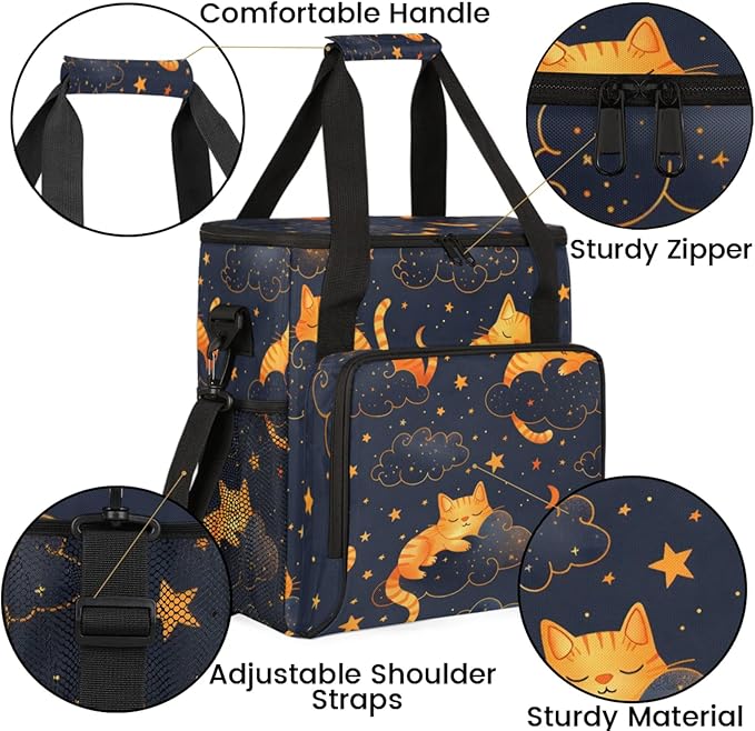 Sleeping Cats Coffee Maker Travel Bag for Keurig K-Mini/K-Mini Plus Insulated Waterproof Tote with Pockets for K-Cup Portable Single-Serve Brewer Case