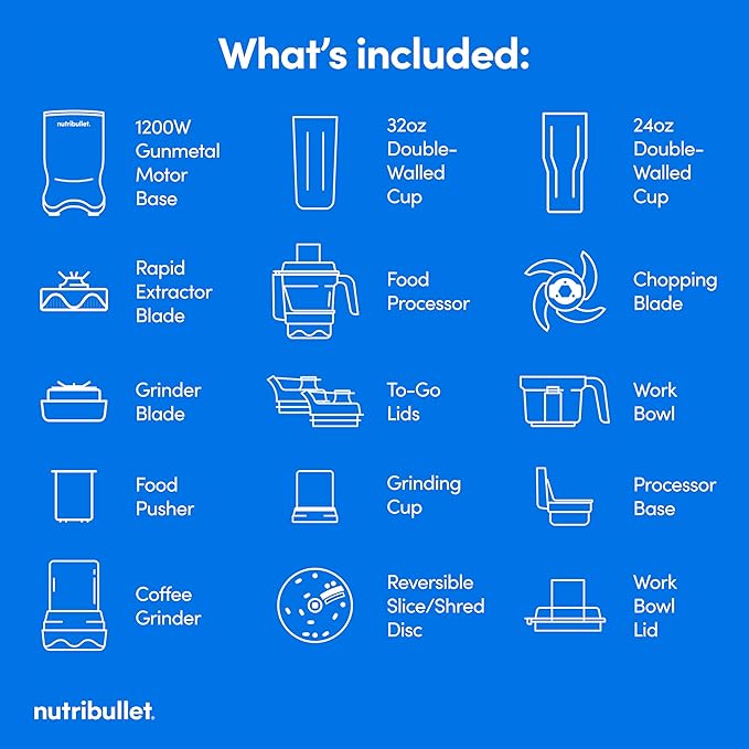 nutribullet® Ultra Plus+ 3-1 Compact Kitchen System 1200W Kitchen System with Blender Food Processor and Coffee and Spice Grinder 32oz and 24oz Blending Cups 2-Cup Food Processor Gunmetal Gray