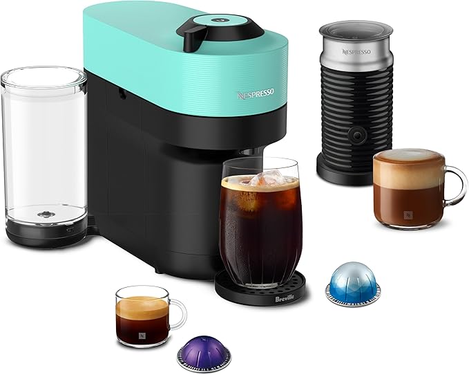 Nespresso Vertuo Pop+ Coffee and Espresso Maker by Breville with Milk Frother Aqua Mint