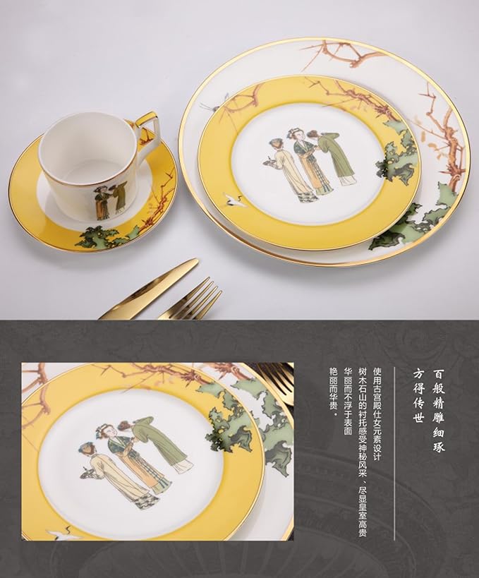 European Style Dinnerware Set Service for 6 Bone China Dinnerware Sets Unbreakable Porcelain Dinner Sets Coffee Cup and Saucer Tableware Set Steak Dinner Plates Dish Set The portrait of a lady-3