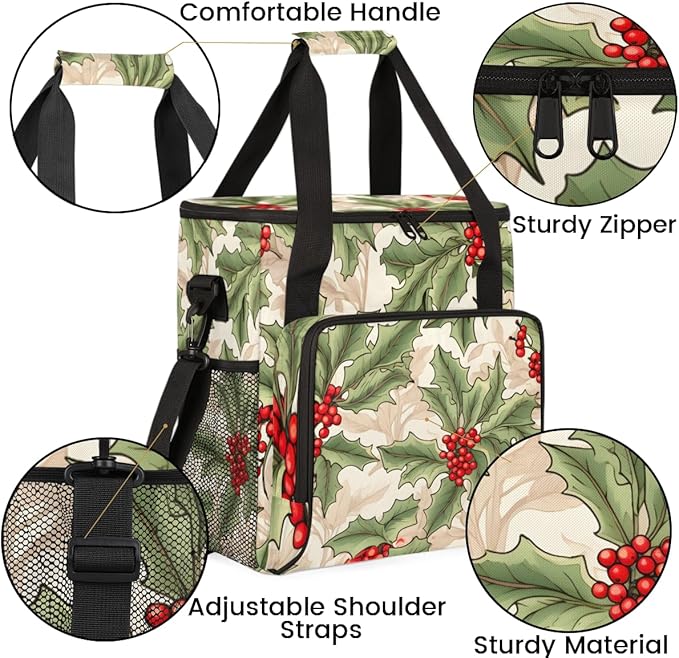 Christmas Flowers Coffee Maker Carrying Bag Glitter Flowers Travel Storage Bag Compatible with K-Mini or K-Mini Plus Single Serve Coffee Brewer Carrying Case with Multiple Pockets &amp Shoulder Str