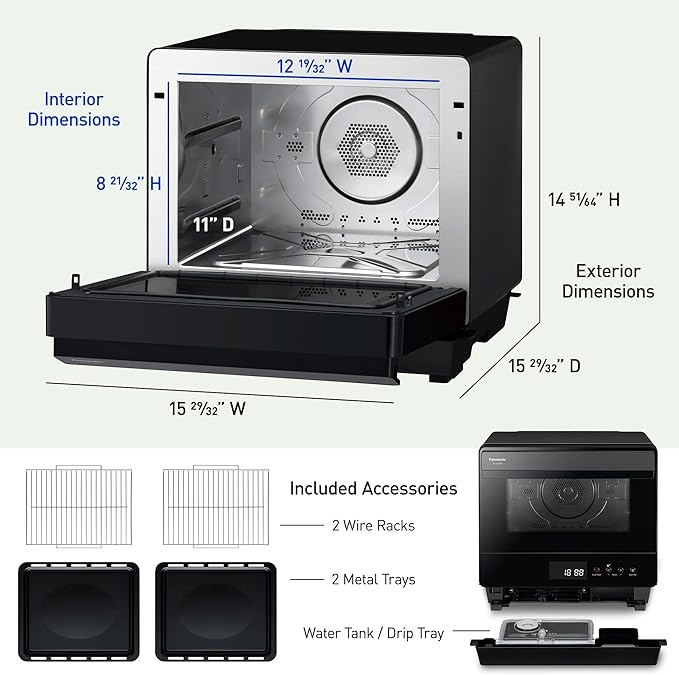 Panasonic HomeChef 7-in-1 Compact Oven with Convection Bake Airfryer Steam Slow Cook Ferment 1200 watts .7 cu ft with Easy Clean Interior - NU-SC180B (Black)