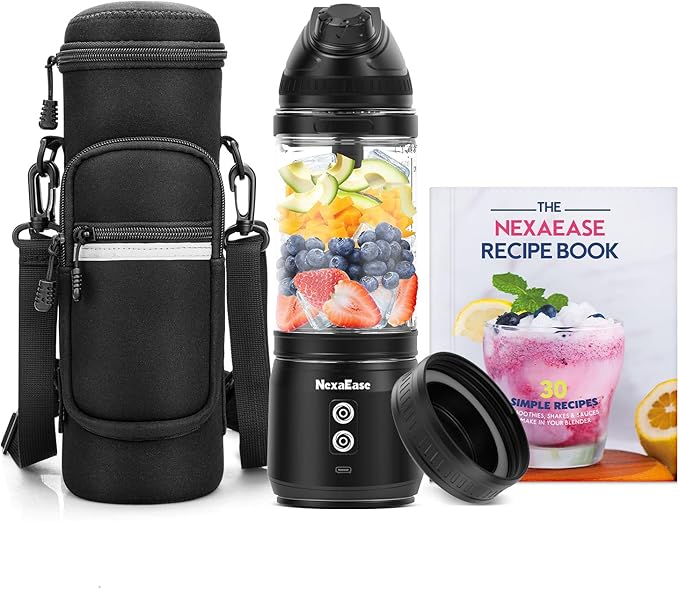 Portable Blender with Insulated Carrying Case &amp Recipe Book for Shakes and Smoothies 24 OZ Personal Juicer Electric Protein Shaker Bottle Mini Small Blender Cup with USB-C Rechargeable Travel L