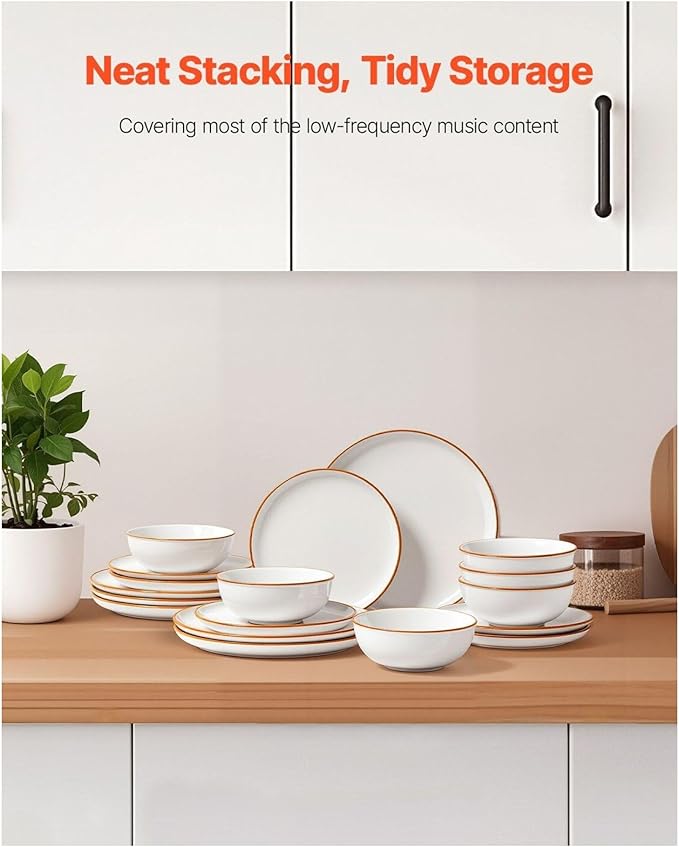 Ceramic Dinnerware Set 18-Piece Plates &amp Bowls for 6 White - Service for Family Microwave &amp Dishwasher Safe Durable &amp Stackable