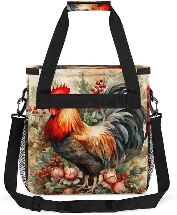 Farmhouse Rooster Coffee Maker Travel Bag for Keurig K-Mini/K-Mini Plus Insulated Waterproof Tote with Pockets for K-Cup Portable Single-Serve Brewer Case