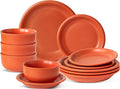 Timeworn Clay Dinnerware Set 12 Pieces Stoneware Sets for 4 Hand-Finished Glaze Farmhouse Plates and Bowls Microwave and Dishwasher Safe Terracotta Red