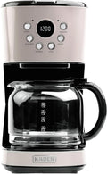 Haden 12-Cup Programmable Coffee Maker for Home or Office Putty &amp Chrome – Drip Brewer Machine with Brew Strength Delay Brewing Auto Shut-Off and Reusable Washable Water Filter