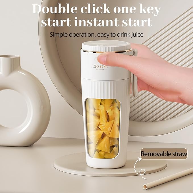 Rechargeable USB Portable Juicer Mixer 18000 RPM 10-Blade Mini Electric Blender 340ML Food-Grade PC Cup with Automatic Cleaning Quick Slurry Discharge for Fresh Fruit Juice/Smoothie Home Use