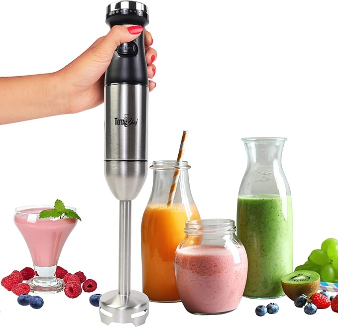 Total Chef Immersion Blender - Electric Handheld Stick Mixer with Stainless Steel Shaft Variable Speed for Smoothies Soups Milkshakes Baby Food Puree Batidora de Inmersión