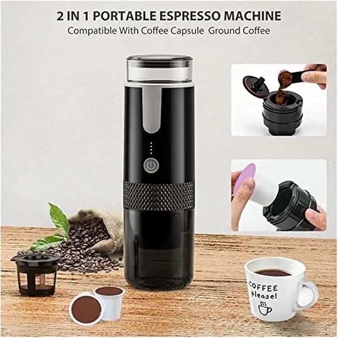 Portable Coffee Machine Rechargeable Espresso Machine Portable Handheld Travel Coffee Maker Capsule And Ground Coffeefor Outdoor Travel Picnic