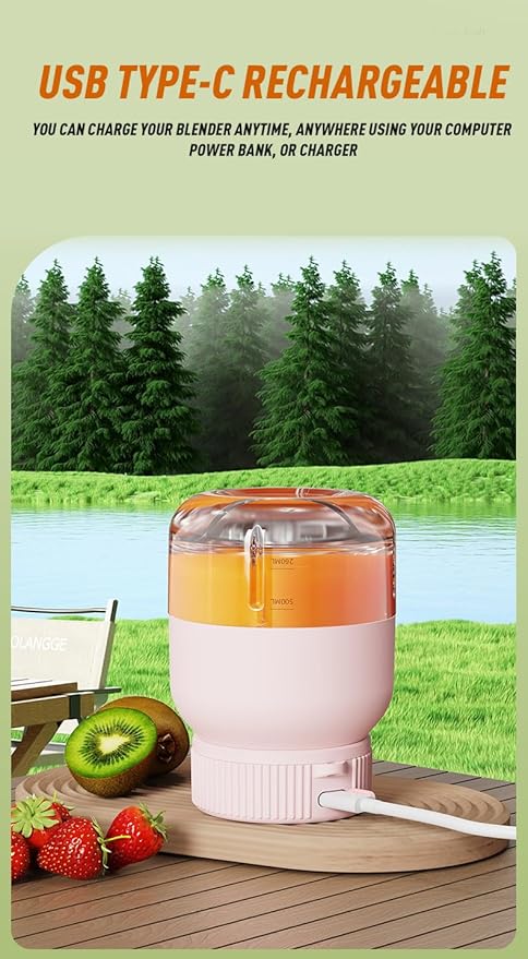 Portable Personal Blender for Shakes and Smoothies with 27oz CupLid and Shoulder StrapType-C USB Rechargeable Electric BlenderPersonal Juicer for Travel Sports Outgoing (Pink)