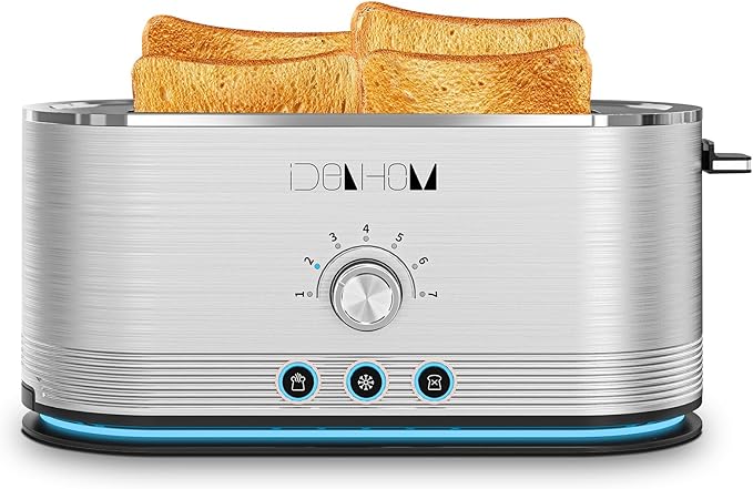 4-Slice Toaster 7 Browning Settings Defrost/Reheat Functions Removable Crumb Tray Full body Stainless Steel Housing 1400W Anti-Fingerprint &amp Anti-Jam(stainless steel)