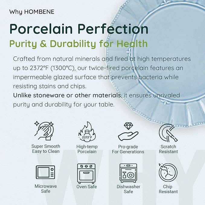 HOMBENE Dinnerware sets 16 Piece plates and bowls sets for 4 Ceramic dish set Porcelain dish set Farmhouse premium kitchen decor Microwavable safe Celestial Blue