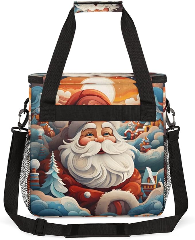 Colorful Santa Claus Coffee Maker Carrying Bag Watercolor Santa Claus Travel Storage Bag Compatible with K-Mini or K-Mini Plus Single Serve Coffee Brewer Carrying Case with Pockets &amp Shoulder St