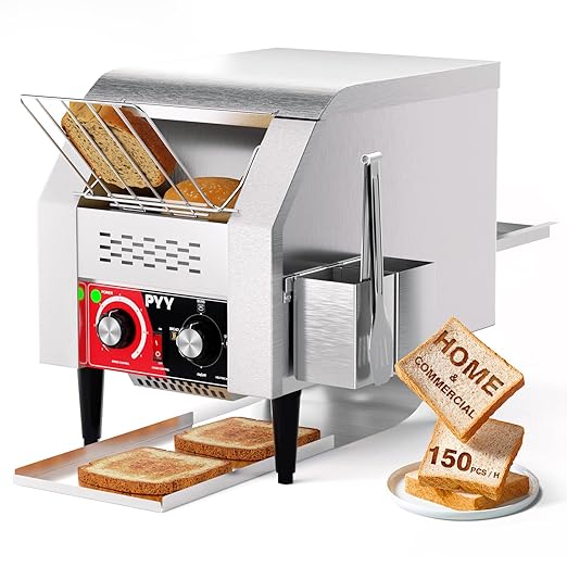 PYY Commercial Toaster Conveyor 150slices/h - Restaurant Toaster for Bun Bagel Bread Stainless Steel Conveyor Toaster Heavy Duty 1300W