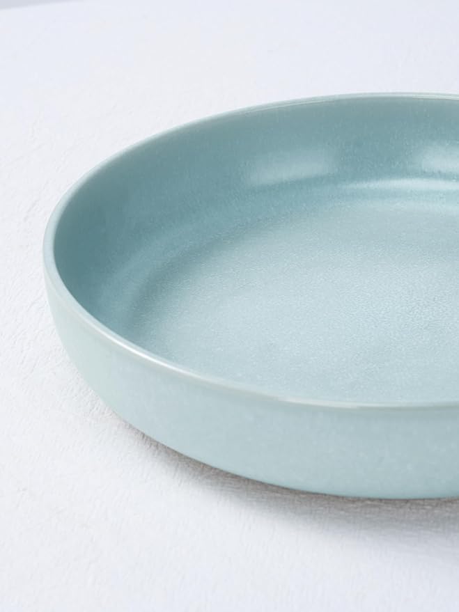 Famiware Milkyway Plates and Bowls Set 12 Pieces Dinnerware Sets and 4 Pieces Pasta Bowls Double Reactive Glaze Sturdy &amp Stackable Stoneware Dishes Set for 4 Light Blue