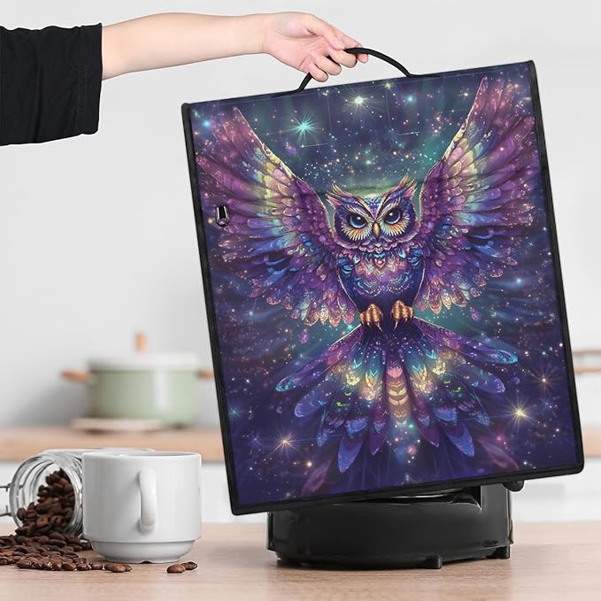 Kitchen Aid Mixer Cover Animal Glowing Owl Stand Mixer Cover Compatible with 6-8 Quarts Stand Mixers Dust Covers with Zipper Pocket Foldable Washable Kitchen Aid Organizer Bag