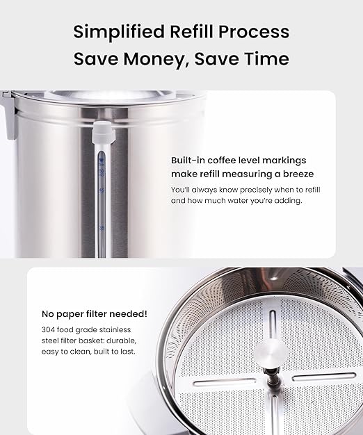 SYBO SR-CP100BG Commercial Coffee Urn &amp Hot Beverage Dispenser Fast Brew Keeps Warm – Ideal for Coffee Tea Water at Events &amp Catering 100-Cup 16 L Grey