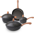 Bionic Turtle Design Nonstick Cookware Set (7 Pcs)- Wok Fry Pan Sauce Pan &amp Dutch Oven with 3 Lids Non ToxicPFAS &amp PFOA Free Compatible with All Stovetops Durable Cookware for Home Cooki