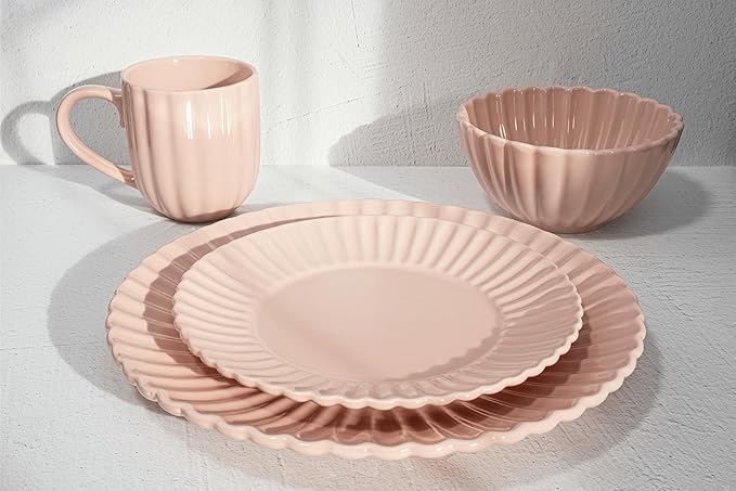 16 Piece Dinnerware Set Aruba (Pink Sunset) Plates Bowls and Mugs Set for 4