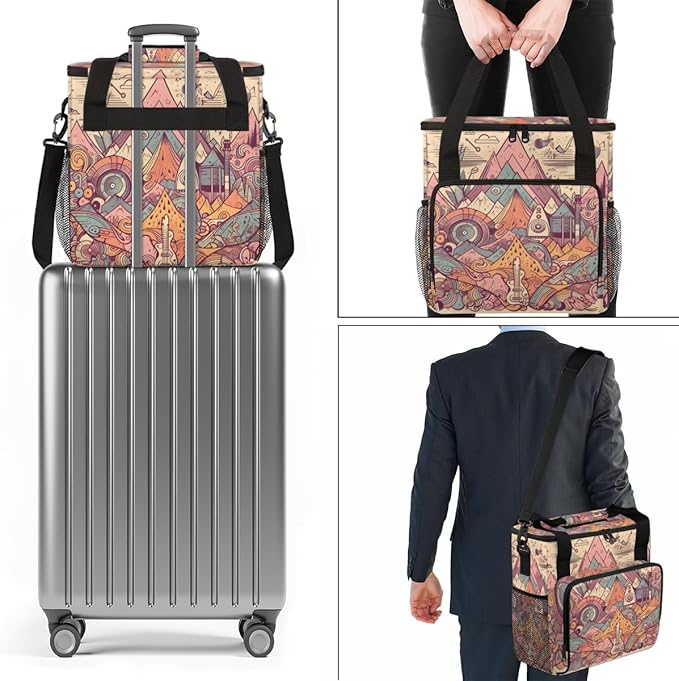 Aztec Music Symbol Coffee Maker Carrying Bag Portable Travel Storage Tote Bag Compatible with K-Mini or K-Mini Plus Single Serve Coffee Brewer Carrying Case with Multiple Pockets &amp Shoulder Stra