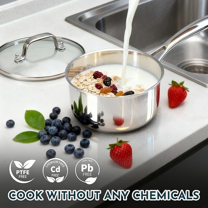 3 Ply Stainless Steel Cookware Set AIVIKI 10-Pieces Pots and Pans Set Induction Kitchen Cookware Set Oven Safe to 500℉ Chef Quality Cooking Set w/Fry Pans Saucepans Dutch Oven Kitchen Essential