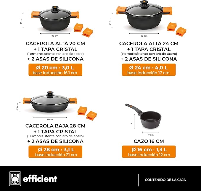 Bra Efficient 7-Piece Cast Aluminium Non-Stick Cookware Set for All Heat Sources Including Induction