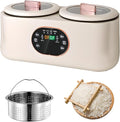 Double Slow Cooker 1.8L+1.8l Rice Cooker with Double Pots Timer and Keep Warm Function for Cooking Porridge and Heating Rice