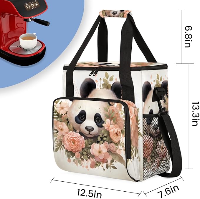 Cute Panda Coffee Maker Carrying Bag Garland Portable Travel Storage Tote Bag Compatible with K-Mini or K-Mini Plus Single Serve Coffee Brewer Carrying Case with Multiple Pockets &amp Shoulder Stra