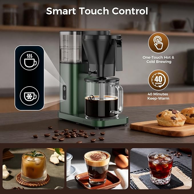Kismile 8 Cup Drip Coffee Maker Machine Pour Over Coffee Brew with 3s Instant Heat 197-205℉ Removable Water Tank Adjustable Flow Control Deep Cold Brew &amp Keep Warm 40 Min Easy to Clean (Junip
