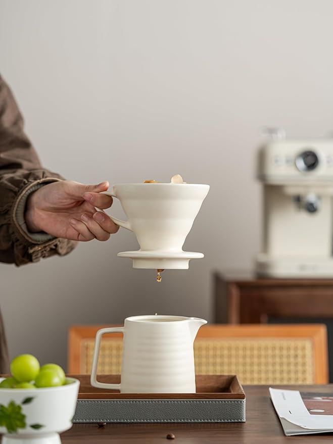 Pour Over Coffee Maker SetCeramic Coffee Maker With 40 pcs Paper Filter15oz/450ml Pour Over Coffee Dripper (White)