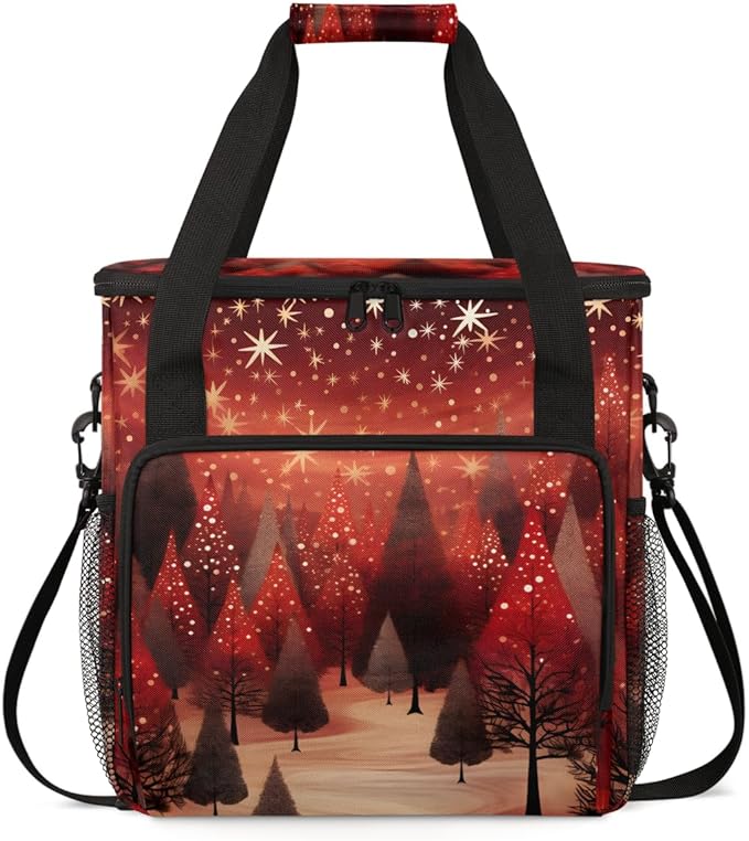 Glitter Christmas Tree Coffee Maker Carrying Bag Travel Storage Bag Compatible with K-Mini or K-Mini Plus Single Serve Coffee Brewer Carrying Case with Multiple Pockets &amp Shoulder Strap