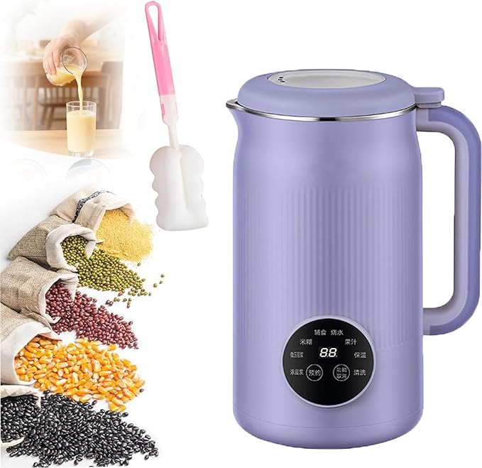 Nut Milk Maker Machine 8-in-1 Multifunction Nut Milk &amp Juice Maker 2026 Upgraded Automatic Soybean Machine Smart Buttons Eight Modes One-Button Self-Cleaning (Purple)
