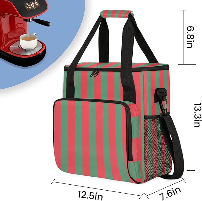 Red and Green Stripes Travel Coffee Maker Carrying Bag Large Organizer Storage Tote Bag Insulated Reusable Cooler Grocery Bags