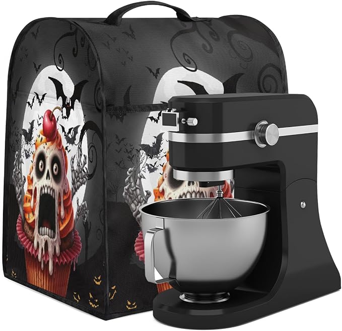 cfpolar Kitchen Aid Mixer Cover Compatible with 6-8 Quarts Halloween Skull Bat Moon Stand Mixer Cover Kitchen Aid Mixers Accessories Appliance Organizer Bag Dust Covers with Zipper Pocket
