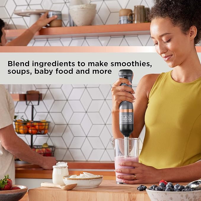 BLACK+DECKER Kitchen Wand Cordless Immersion Blender Hand Blender with Charging Dock Grey (BCKM1011K01)