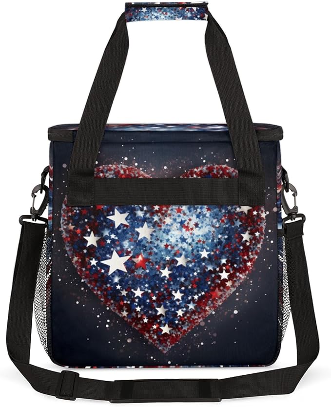 Firework-Frenzy 4th of July Coffee Maker Carrying Bag Travel Storage Bag Compatible with K-Mini or K-Mini Plus Single Serve Coffee Brewer Carrying Case with Multiple Pockets &amp Shoulder Strap