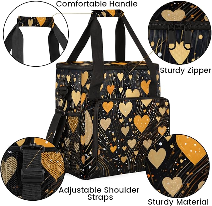 Gold Heart Coffee Maker Carrying Bag Portable Travel Storage Tote Bag Compatible with K-Mini or K-Mini Plus Single Serve Coffee Brewer Carrying Case with Multiple Pockets &amp Shoulder Strap