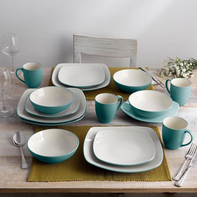 Noritake Colorwave Turquoise 16-Piece Square Dinnerware Set Service For 4