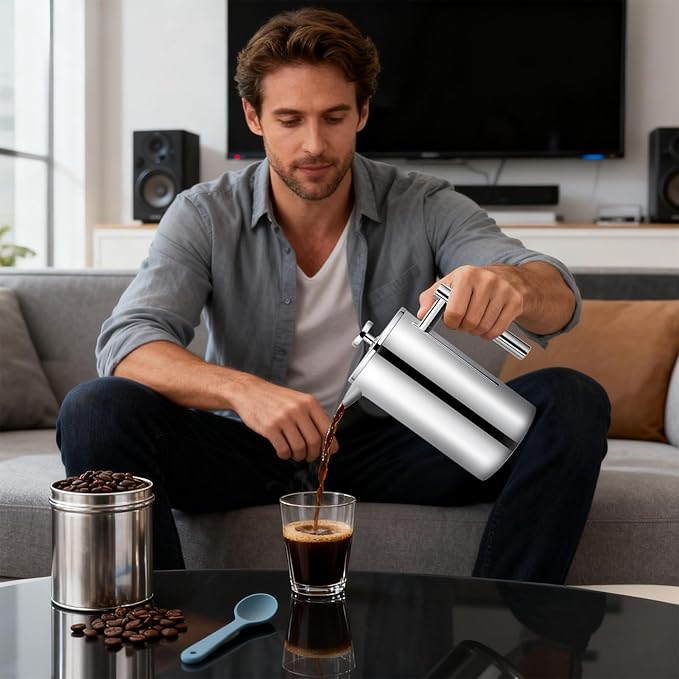 Hand Press Coffee Maker - Easy to Clean Filter System Cold Brew Tea Pot Hand Press Sturdy Leak-Resistant Design with Removable Filter Beverage Tool for Kitchen Cafe Travel and Apartment Use