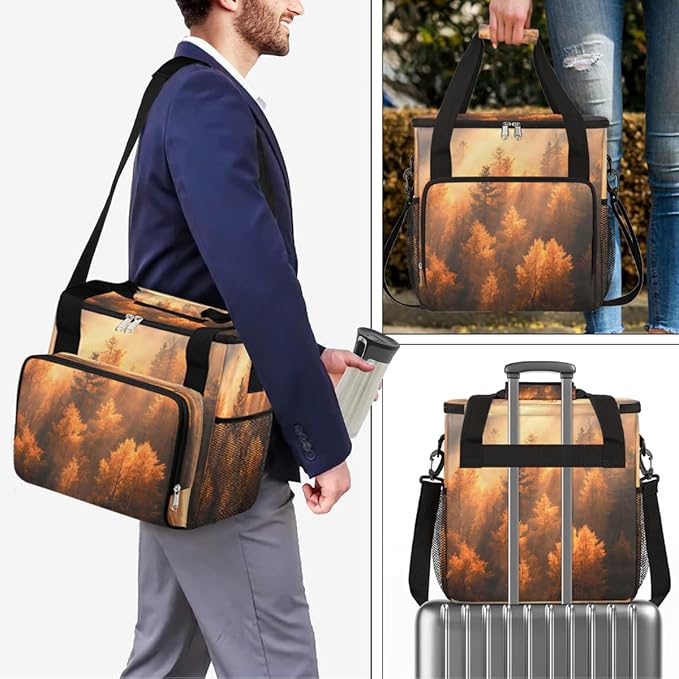 Maple Forest Autumn Coffee Maker Carring Bag Travel Carrying Storage Tote Bag Compatible with Keurig K-Mini or K-Mini Plus Portable Single Serve Coffee Brewer Case with Pockets for K-cup Pods