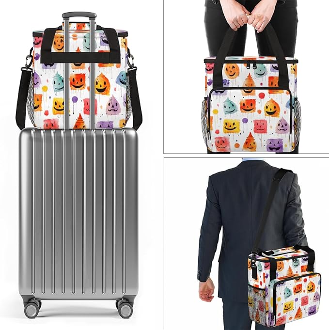 Spooky Ghosts Coffee Maker Carrying Bag Abstract Ghosts Travel Storage Bag Compatible with K-Mini or K-Mini Plus Single Serve Coffee Brewer Carrying Case with Multiple Pockets &amp Shoulder Strap