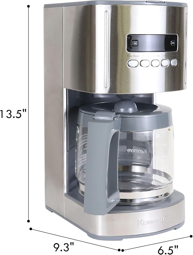 Kenmore Drip Coffee Maker - 12 Cup Programmable Cafe Machine With Glass Pot Regular &amp Bold Brew Auto Shut Off Large Water Reservoir Reusable Filter Kitchen Appliances For Cafeteria Barista