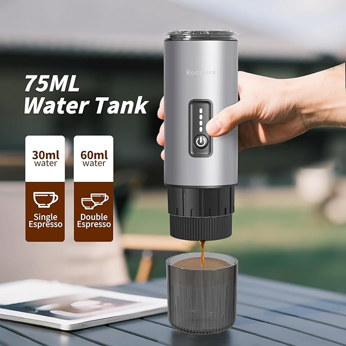 Portable Espresso Maker with Stainless Steel Body | 7500mAh Rechargeable Battery | 20 Bar Self-Heating with USB-C | Works with Most Capsules Compatible for Camping Travel Outdoor (Silvery)