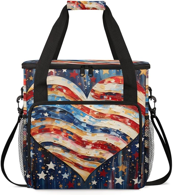 Passion &amp Patriotism 4th of July Coffee Maker Carrying Bag Travel Storage Bag Compatible with K-Mini or K-Mini Plus Single Serve Coffee Brewer Carrying Case with Multiple Pockets &amp Shoulder