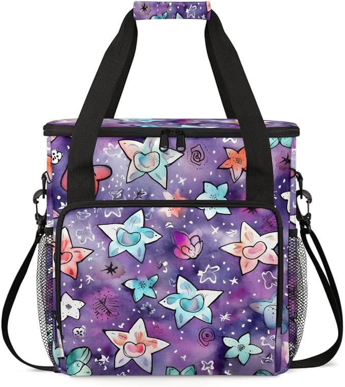 Purple Star Heart Coffee Maker Carrying Bag Portable Travel Storage Tote Bag Compatible with K-Mini or K-Mini Plus Single Serve Coffee Brewer Carrying Case with Multiple Pockets &amp Shoulder Strap