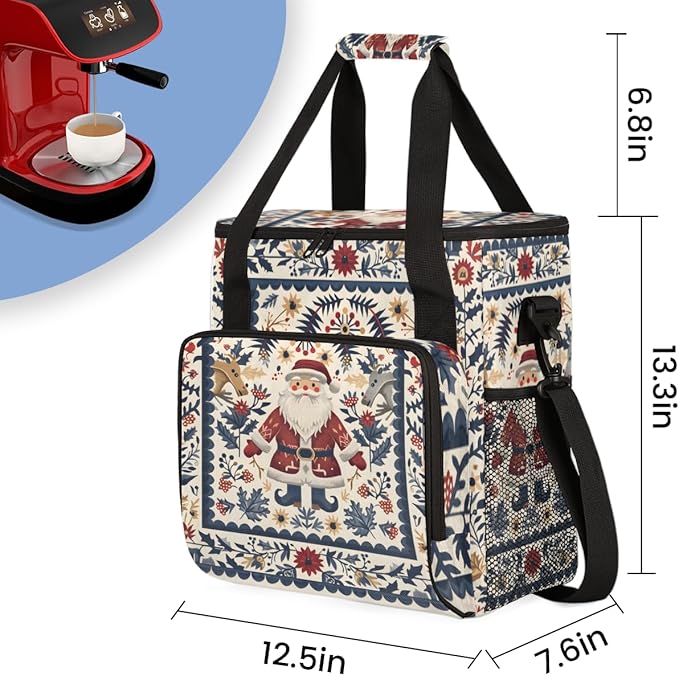 Cute Santa Claus Coffee Maker Carrying Bag Xmas Santa Claus Travel Storage Bag Compatible with K-Mini or K-Mini Plus Single Serve Coffee Brewer Carrying Case with Multiple Pockets &amp Shoulder Str