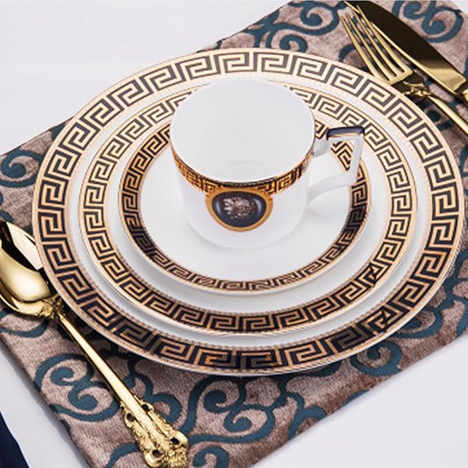 8 Piece Bone China Dinnerware Sets for 2 Porcelain Dinner Plate and teacups and saucer sets Luxury Ceramic Dishes set for home Scratch Resistant Dishwasher Safe