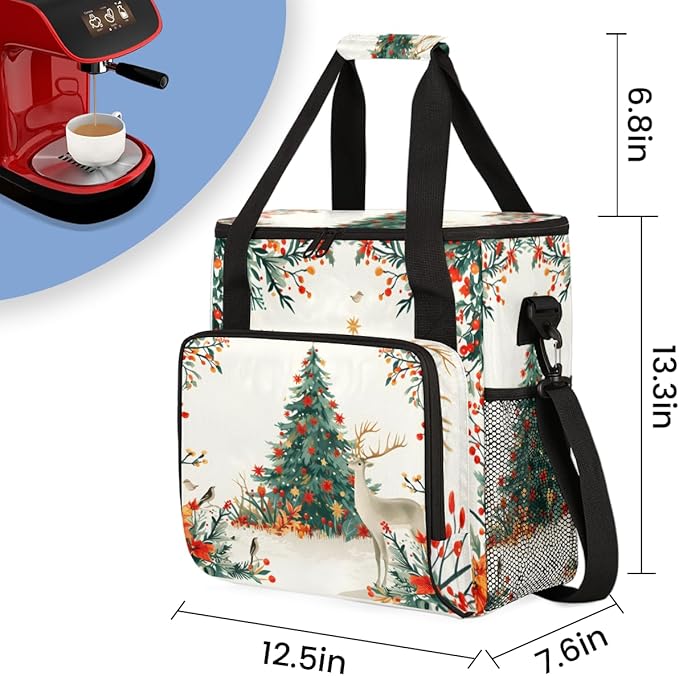 Abstract Tree Coffee Maker Carrying Bag Christmas Tree Travel Storage Bag Compatible with K-Mini or K-Mini Plus Single Serve Coffee Brewer Carrying Case with Multiple Pockets &amp Shoulder Strap